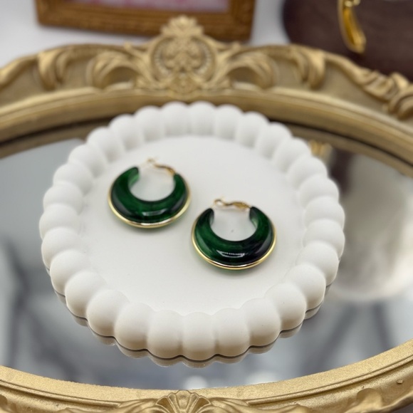 Green Resin Hoop Earrings – Gold Plated Stainless Steel - Picture 3 of 6